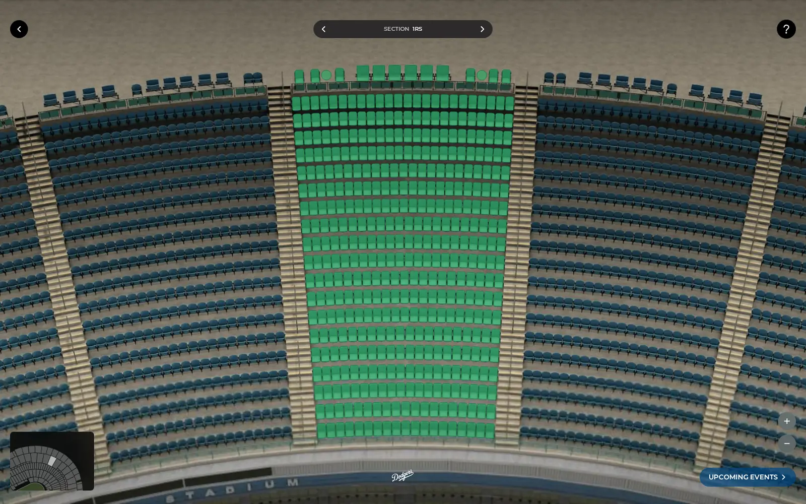 Del buscador a la sección 1RS de los Dodgers: zoom hasta cada asiento.