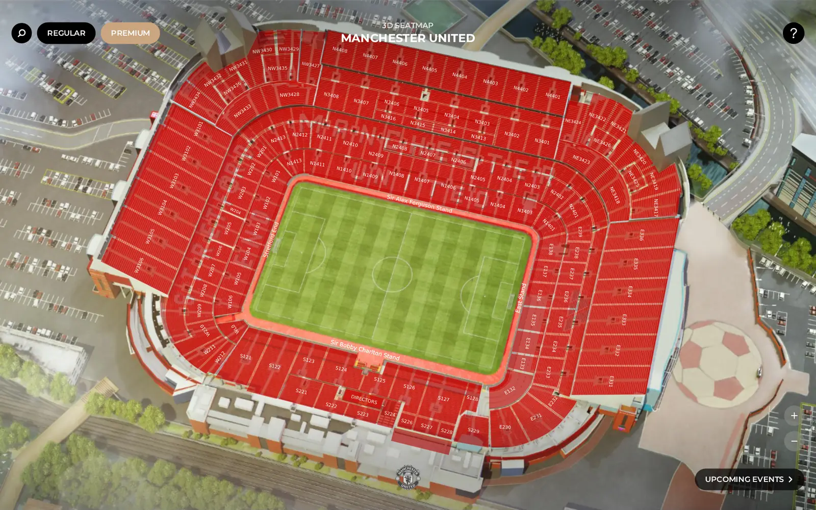 Minisite del Manchester United: Old Trafford con localidades regulares y premium.