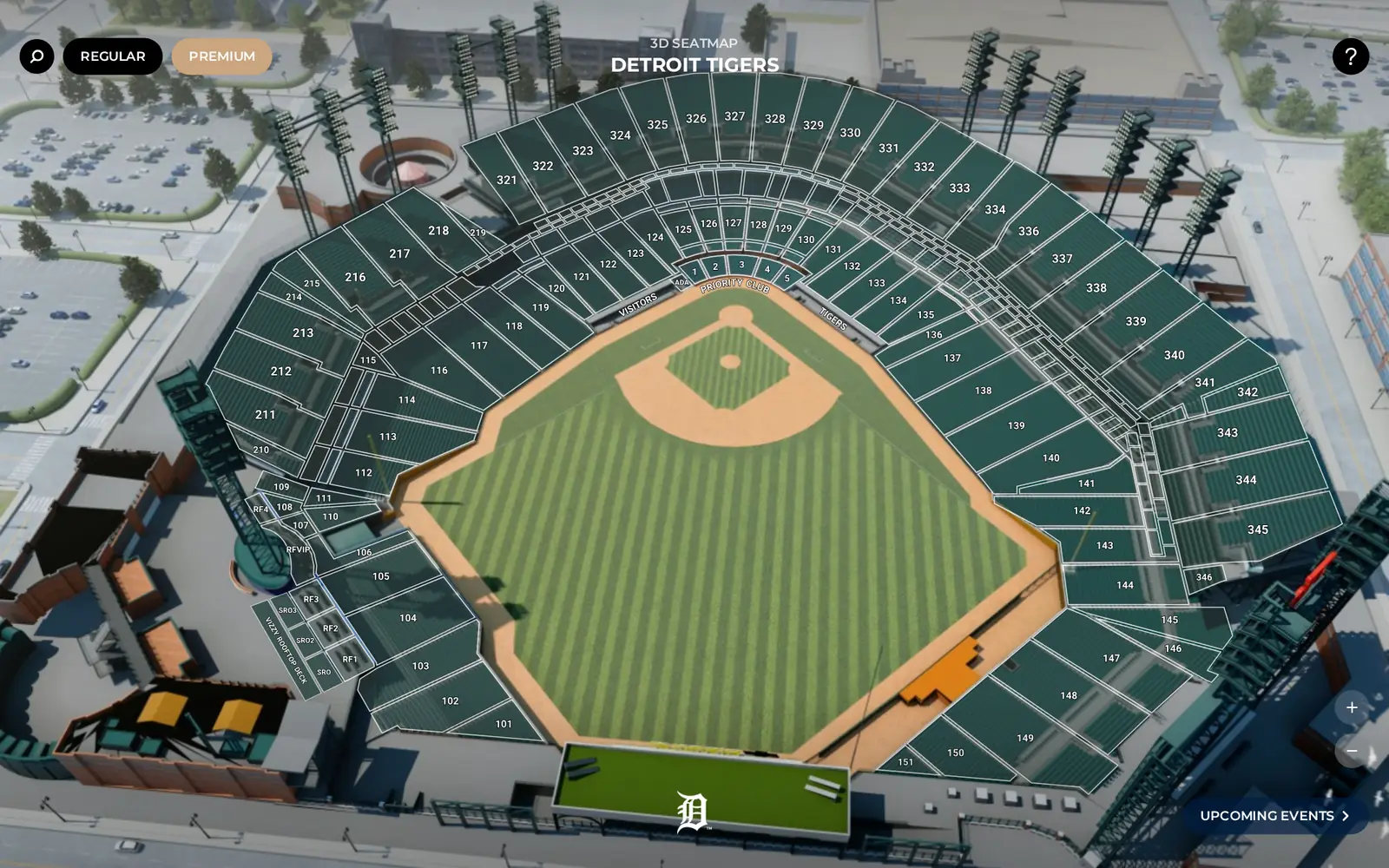Comerica Park, embebido en la web de los Detroit Tigers.